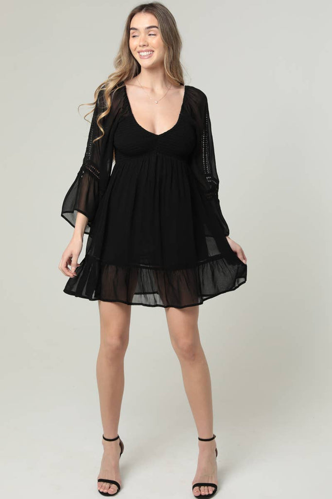 Sheer Sleeve Black Dress