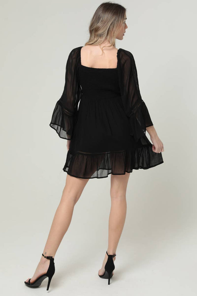 Sheer Sleeve Black Dress