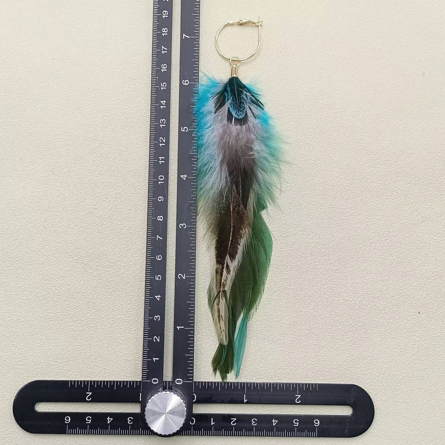 Blue Green Feather Hoop Earrings