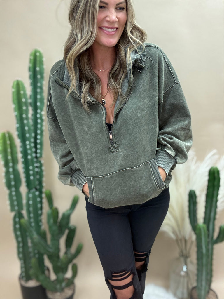 Mesa Olive Acid Washed Sweatshirt