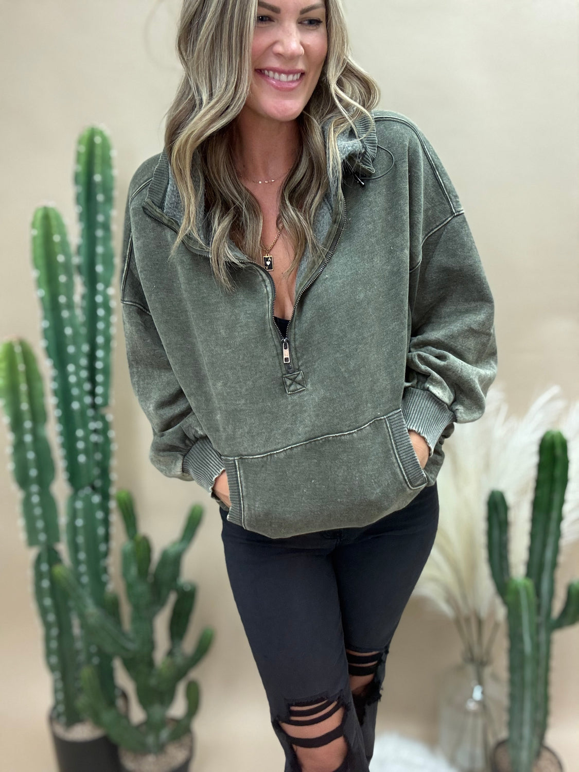 Mesa Olive Acid Washed Sweatshirt