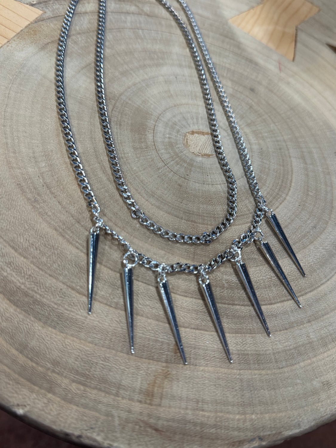 Double Chain Spike Necklace