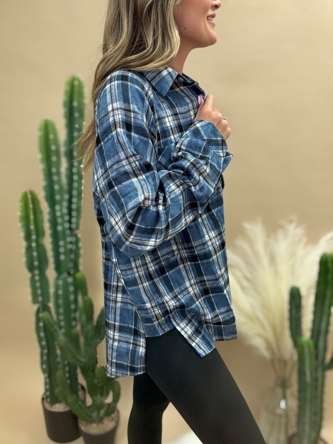 Laura Blue Plaid Washed Flannel Shirt