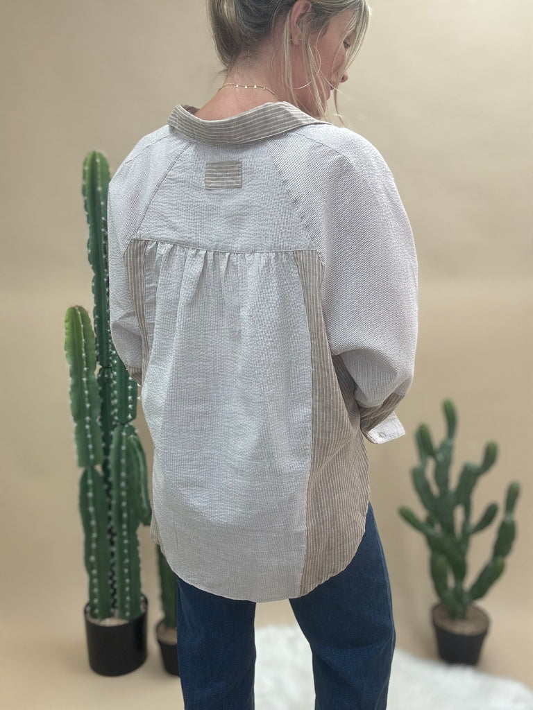 Color Block Button Down Shirt