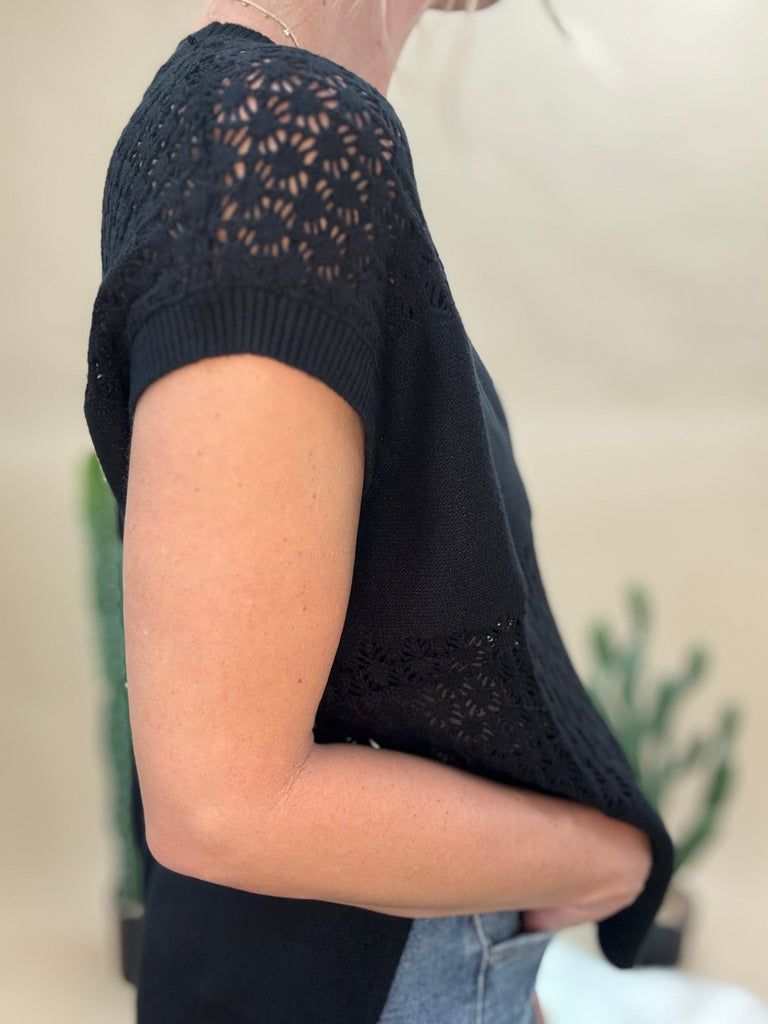 Open Stitch Black Crochet Top