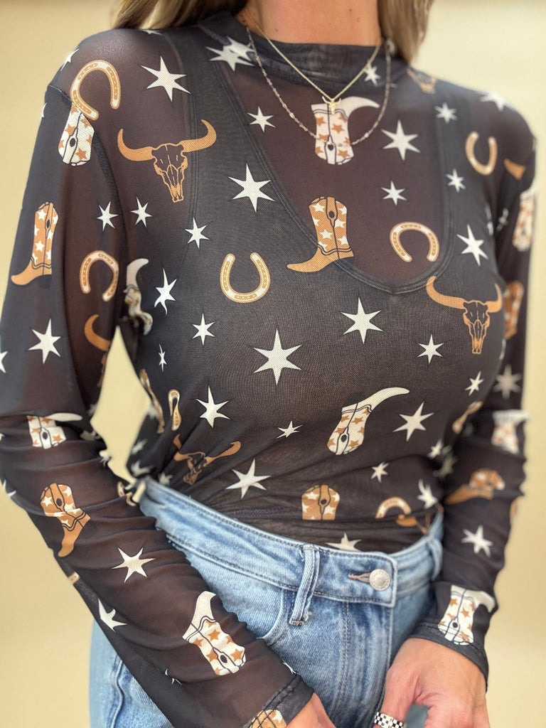 Lucky Cowgirl Mesh Long Sleeve