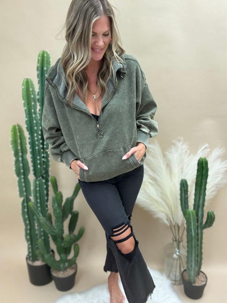 Mesa Olive Acid Washed Sweatshirt