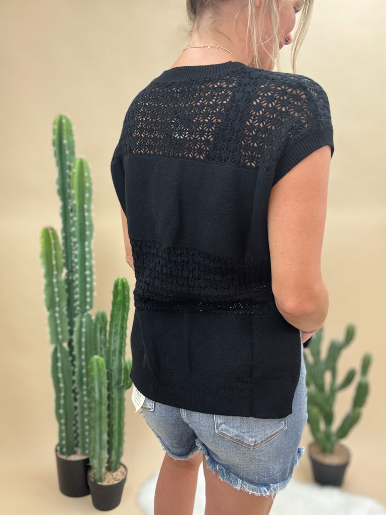 Open Stitch Black Crochet Top