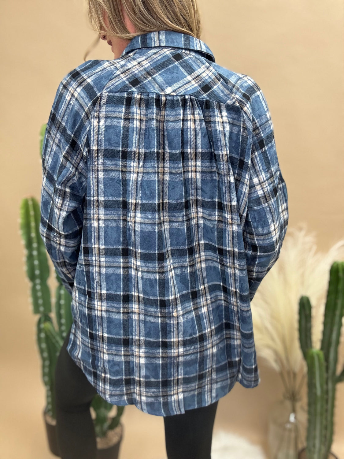 Laura Blue Plaid Washed Flannel Shirt