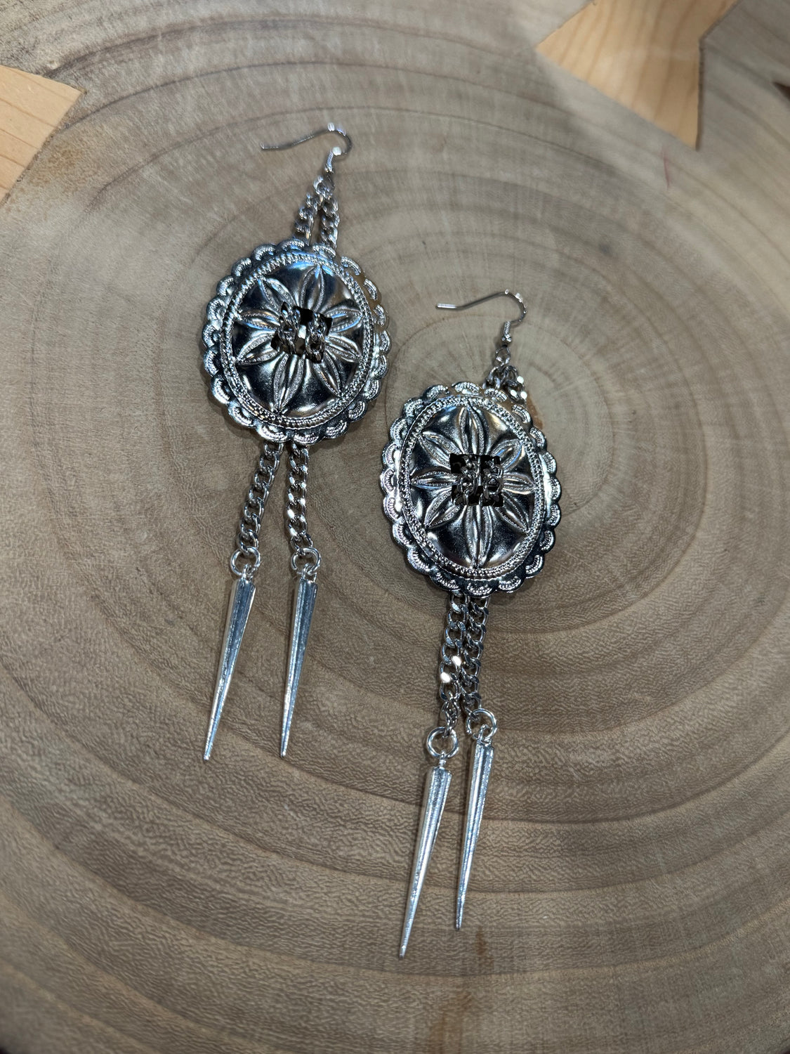 Outlaw Chain Concho Dangle Earrings
