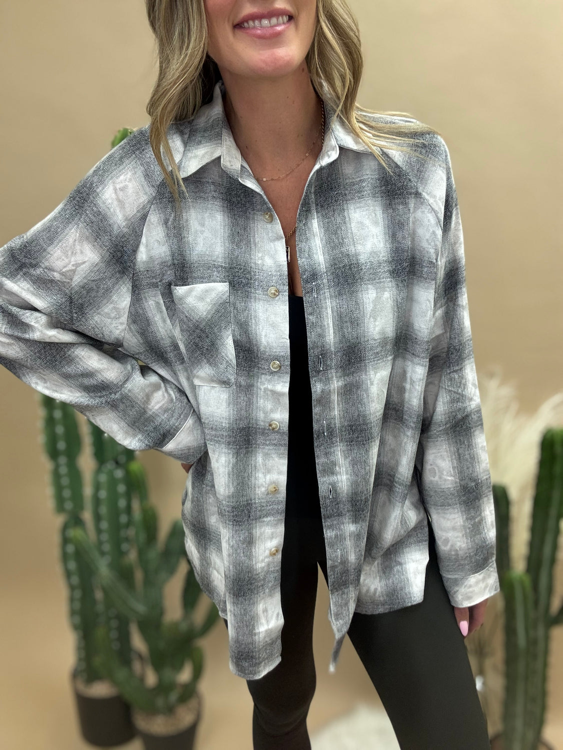 Laura Oat Plaid Washed Flannel Shirt