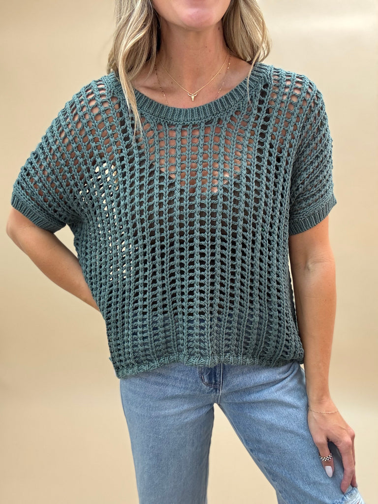 Olive Crochet Slouchy Top