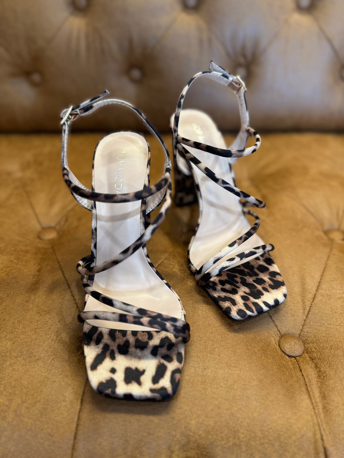 Square Toe Leopard Strappy Heel