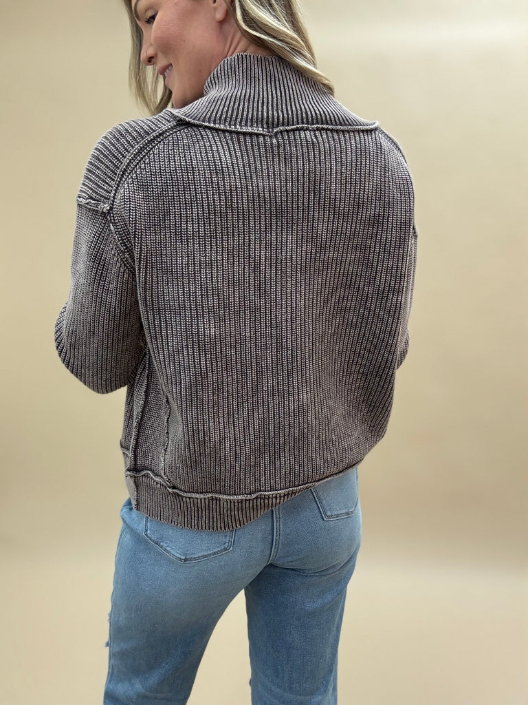 Acid Washed Sweater Cardigan