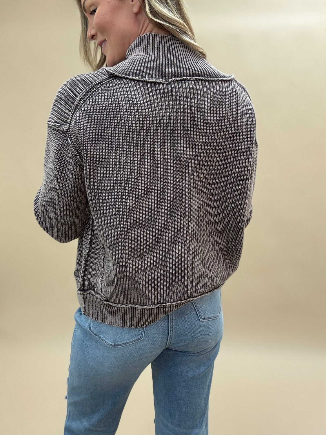 Acid Washed Sweater Cardigan