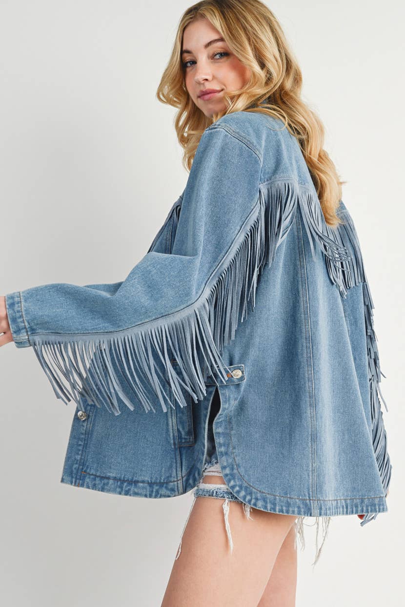 Mystic Denim Fringe Coat