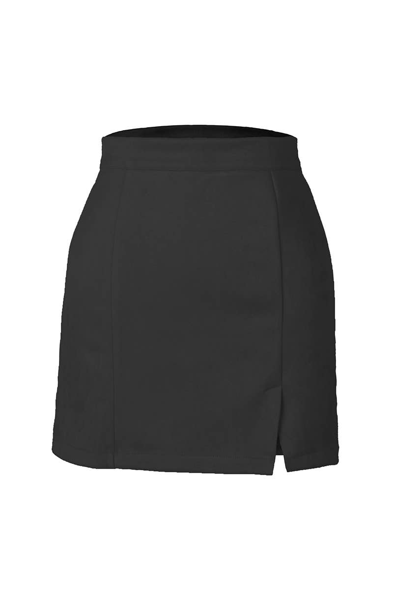 Black Side Slit Mini Skirt