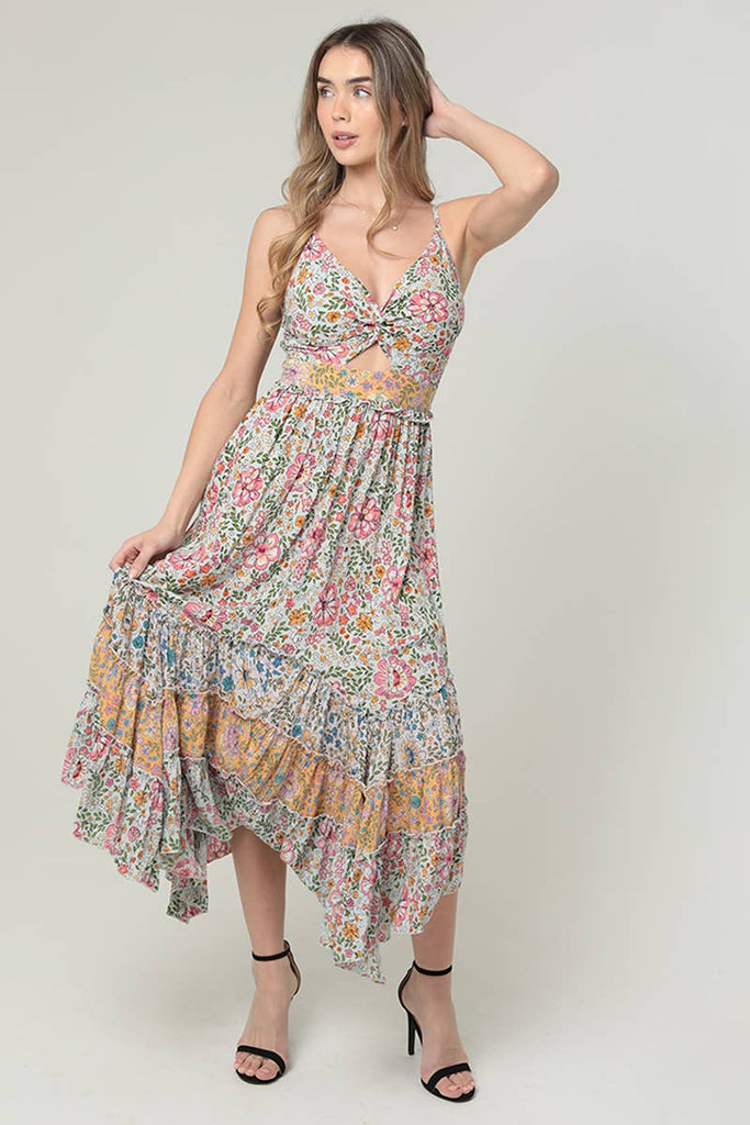 Vineyard Twist Front Midi Dress