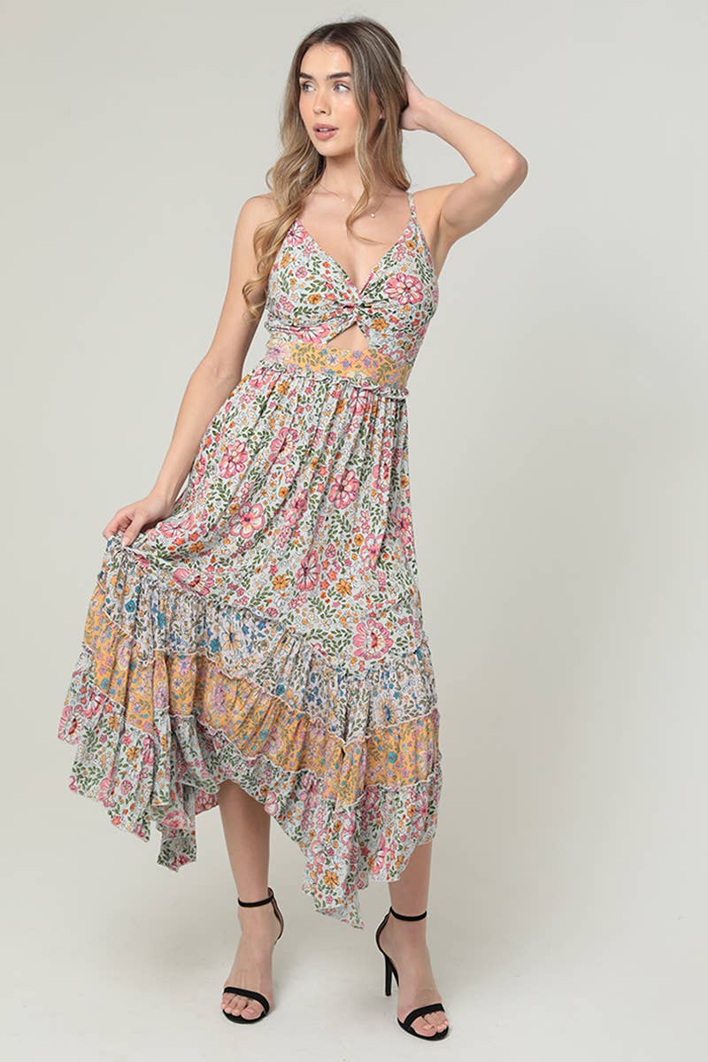 Vineyard Twist Front Midi Dress