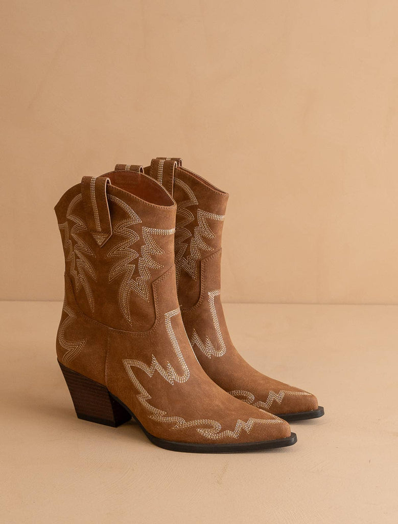 The Nantes Brown | Western embroidered cowboy bootie