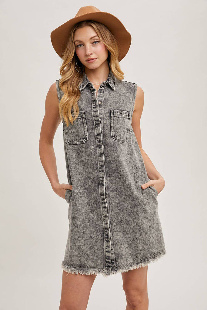 Black Washed Denim Tank Dress