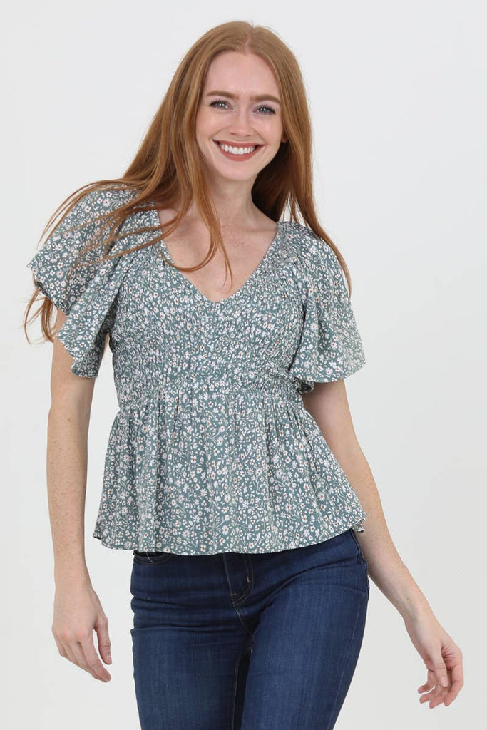 In Bloom Flutter Sleeve Top
