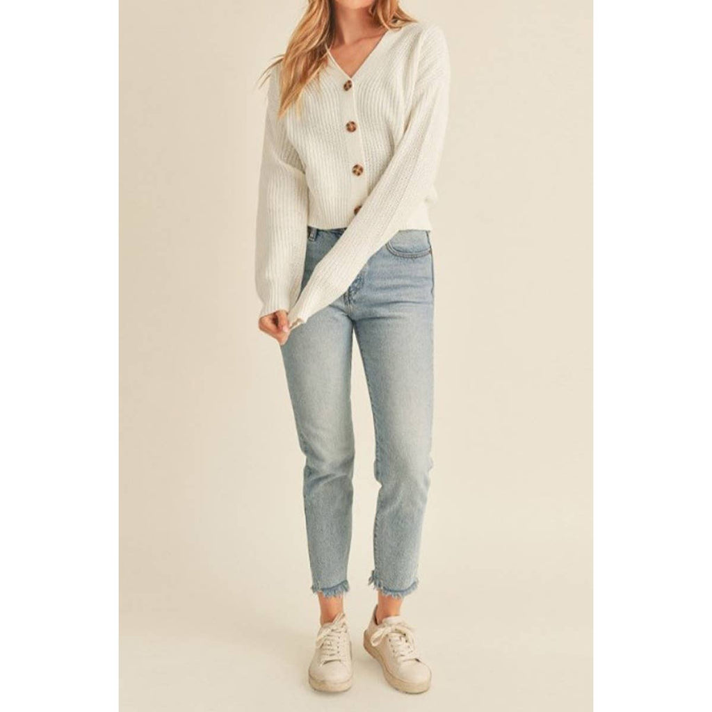 V Neck Long Sleeve Crop Cardigan Sweater