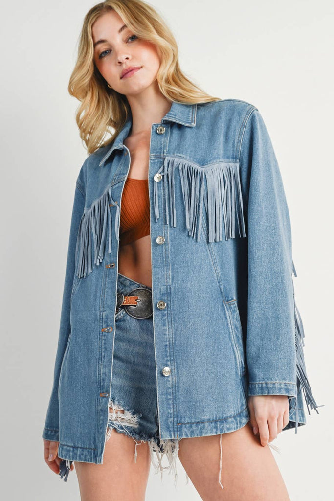Mystic Denim Fringe Coat