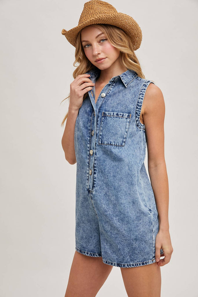 Button Down Denim Romper
