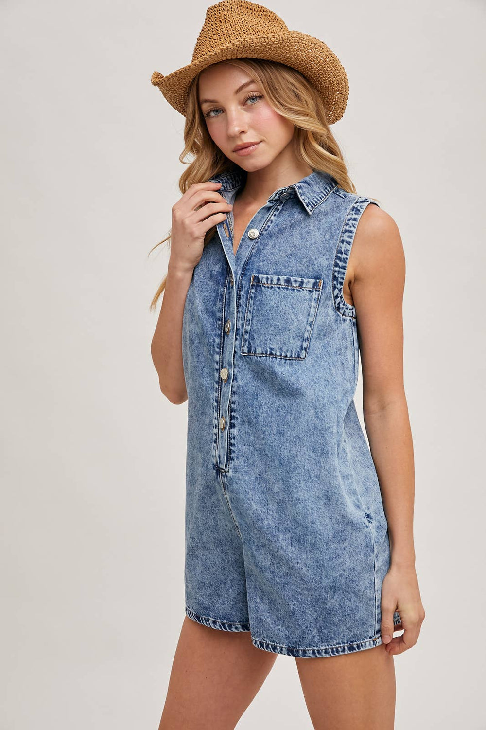 Button Down Denim Romper