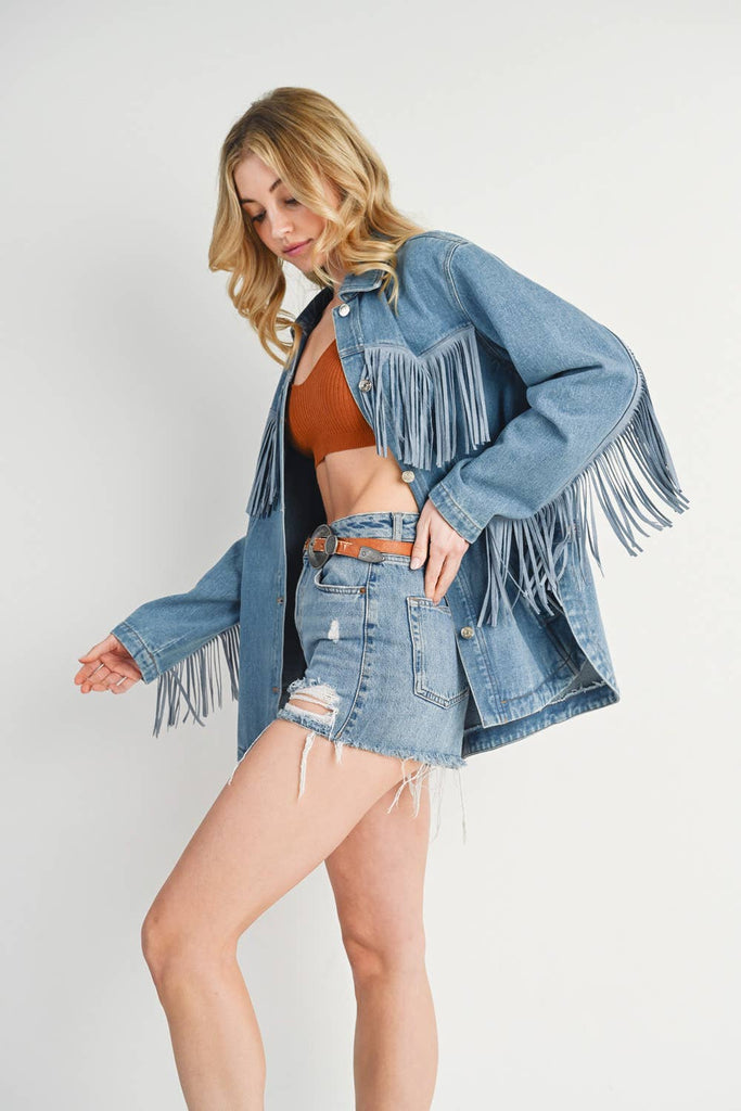 Mystic Denim Fringe Coat