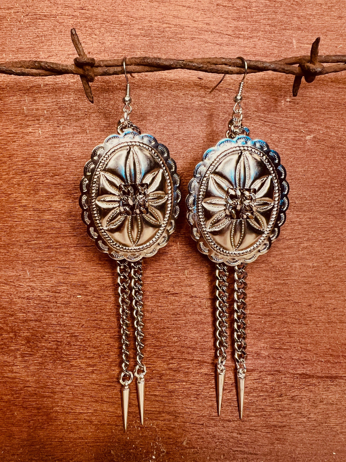 Outlaw Chain Concho Dangle Earrings