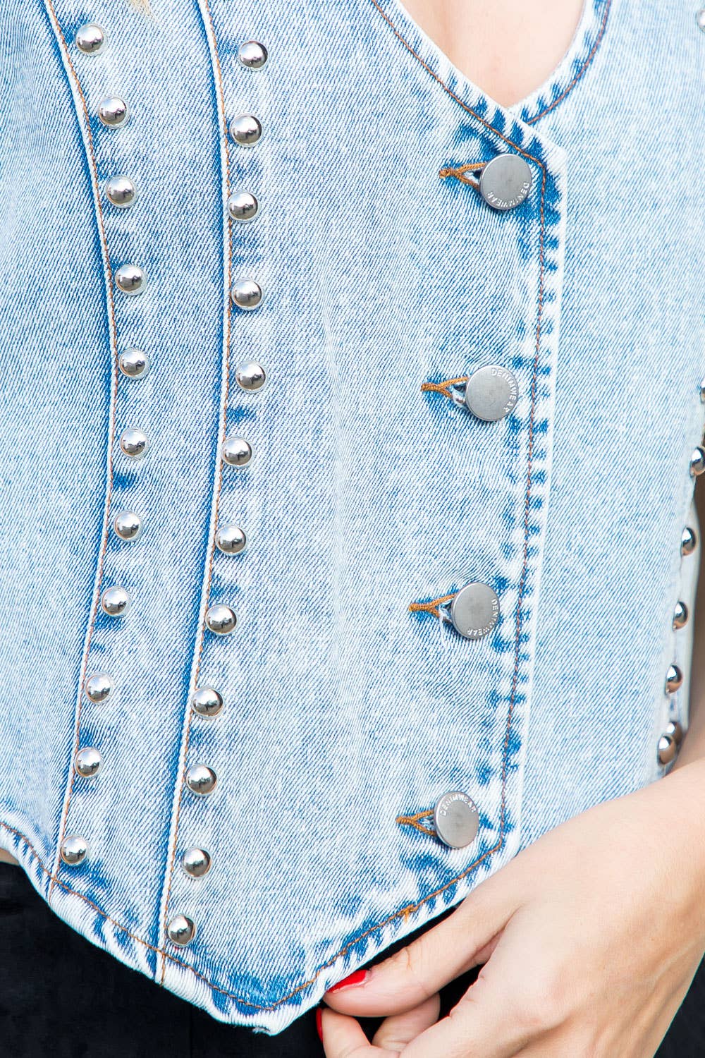 Washed Denim Vest With Studs