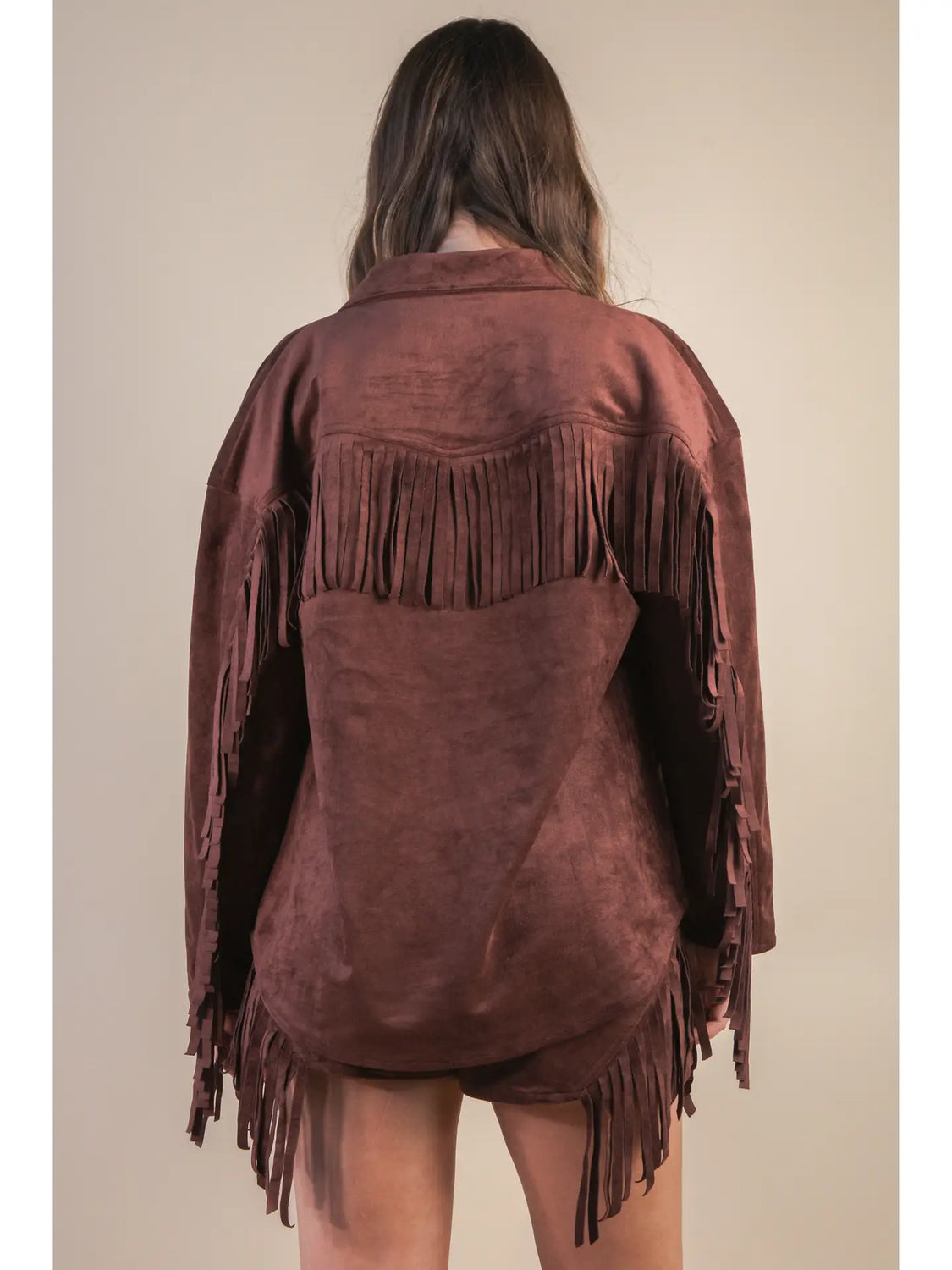 Sueded Fringe Button Down