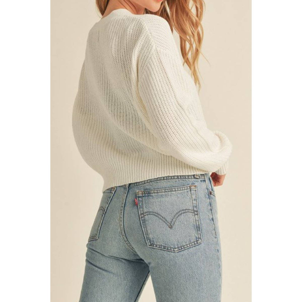 V Neck Long Sleeve Crop Cardigan Sweater