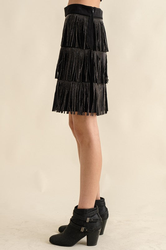 PLUS SIZE Actin Up Fringe Black Skirt