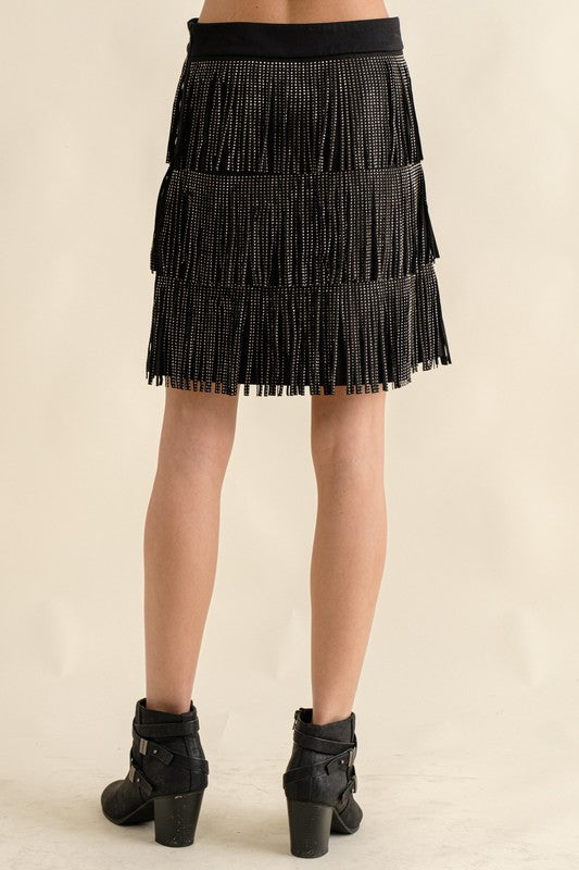PLUS SIZE Actin Up Fringe Black Skirt