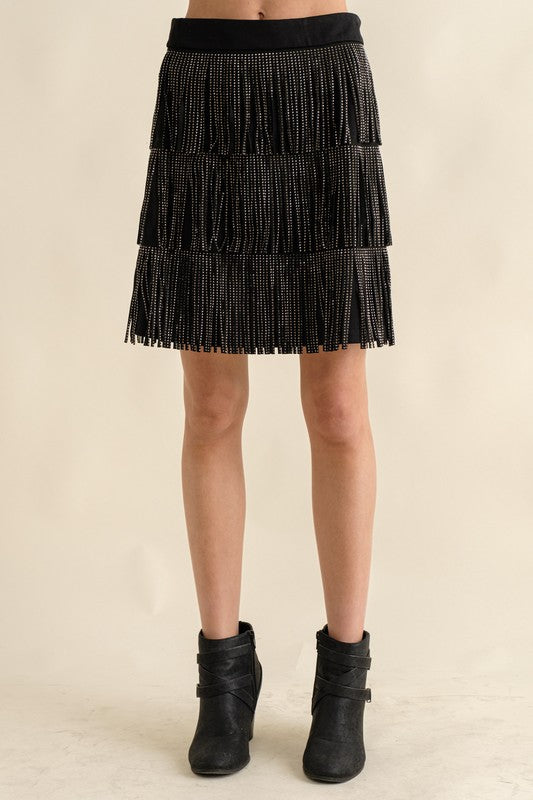 PLUS SIZE Actin Up Fringe Black Skirt