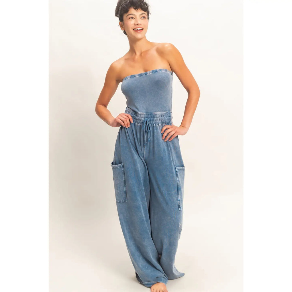 Navy Strapless Jumpsuit