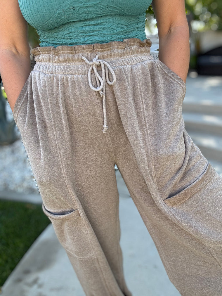 Ruffle Waist Burnout Jogger Pants