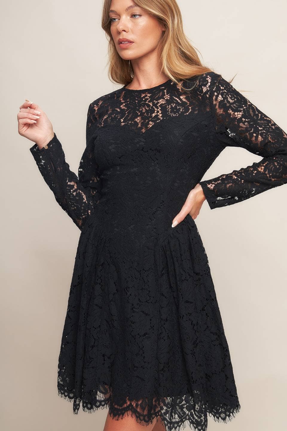 Enchanted Lace Long Sleeve Mini Dress