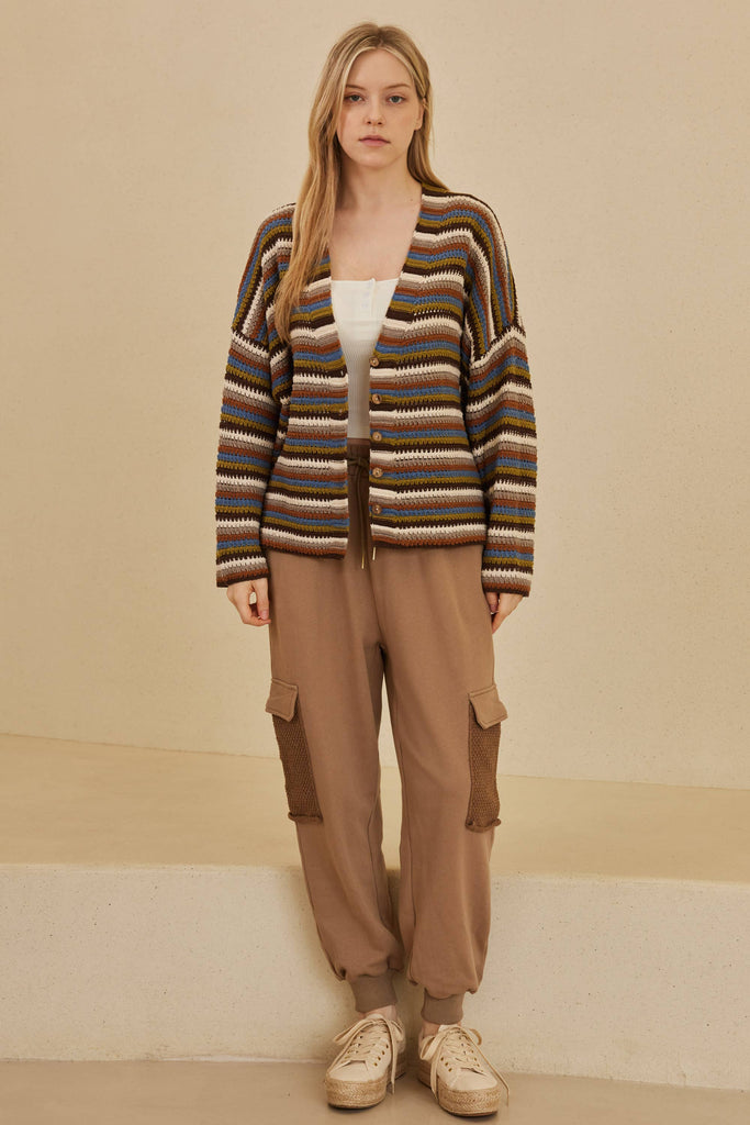 Multi Color Striped Button Down Cardigan