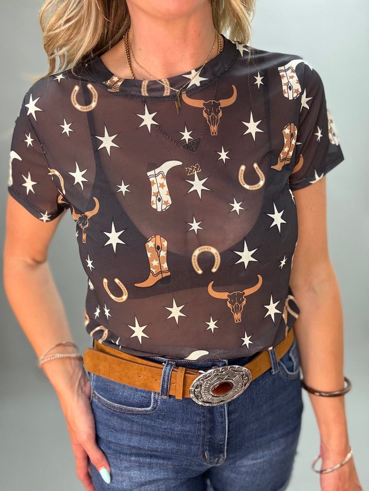 Horseshoe Mesh Print T-Shirt