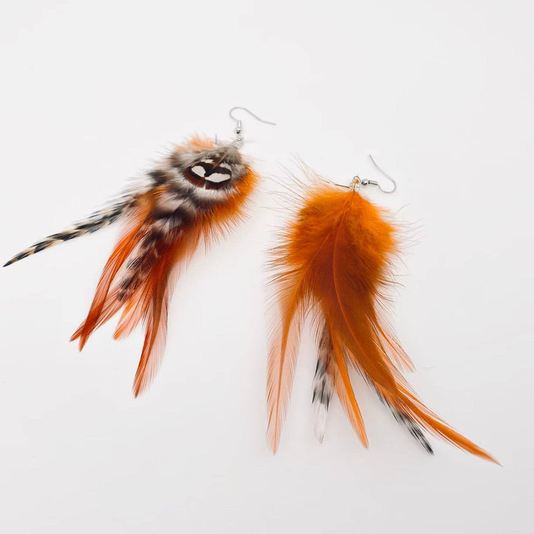 Orange Feather Earrings