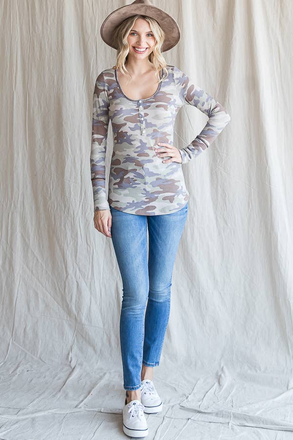 Soft Camo Waffle Long Sleeve Top