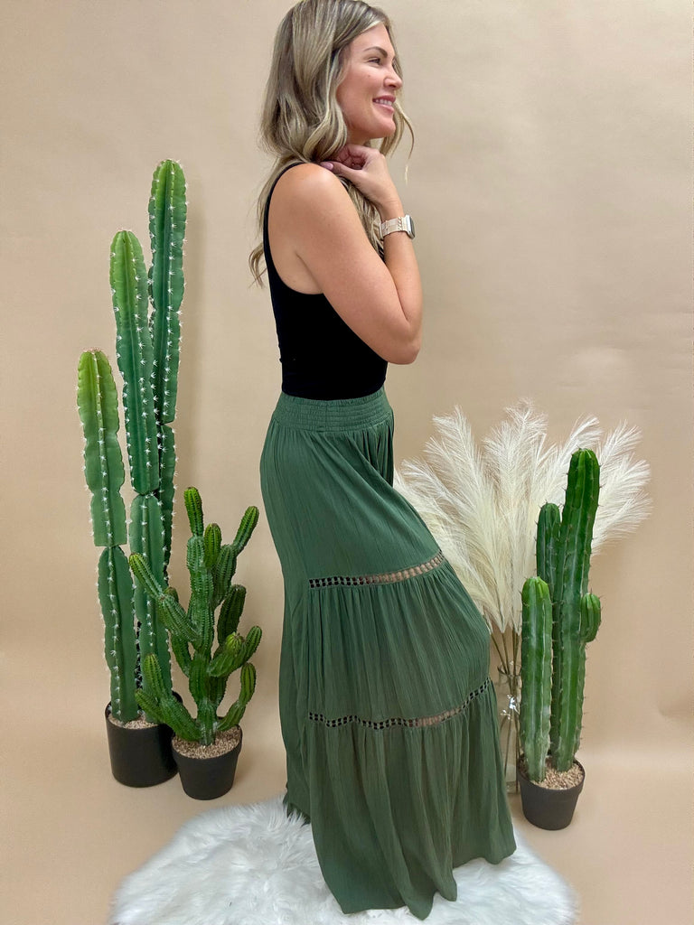 Olive Lace Detail Palazzo Pants