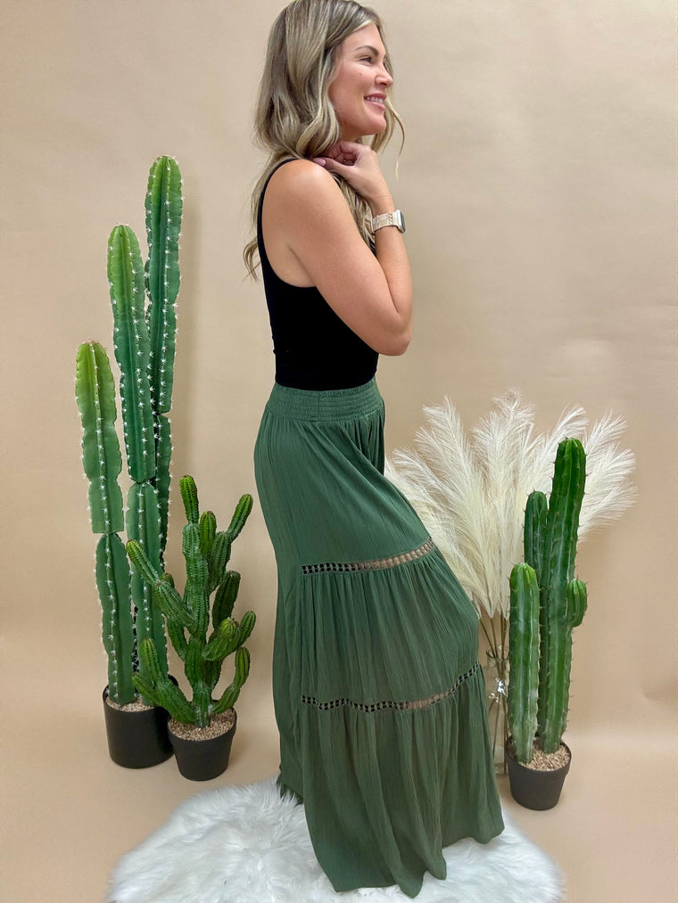 Olive Lace Detail Palazzo Pants