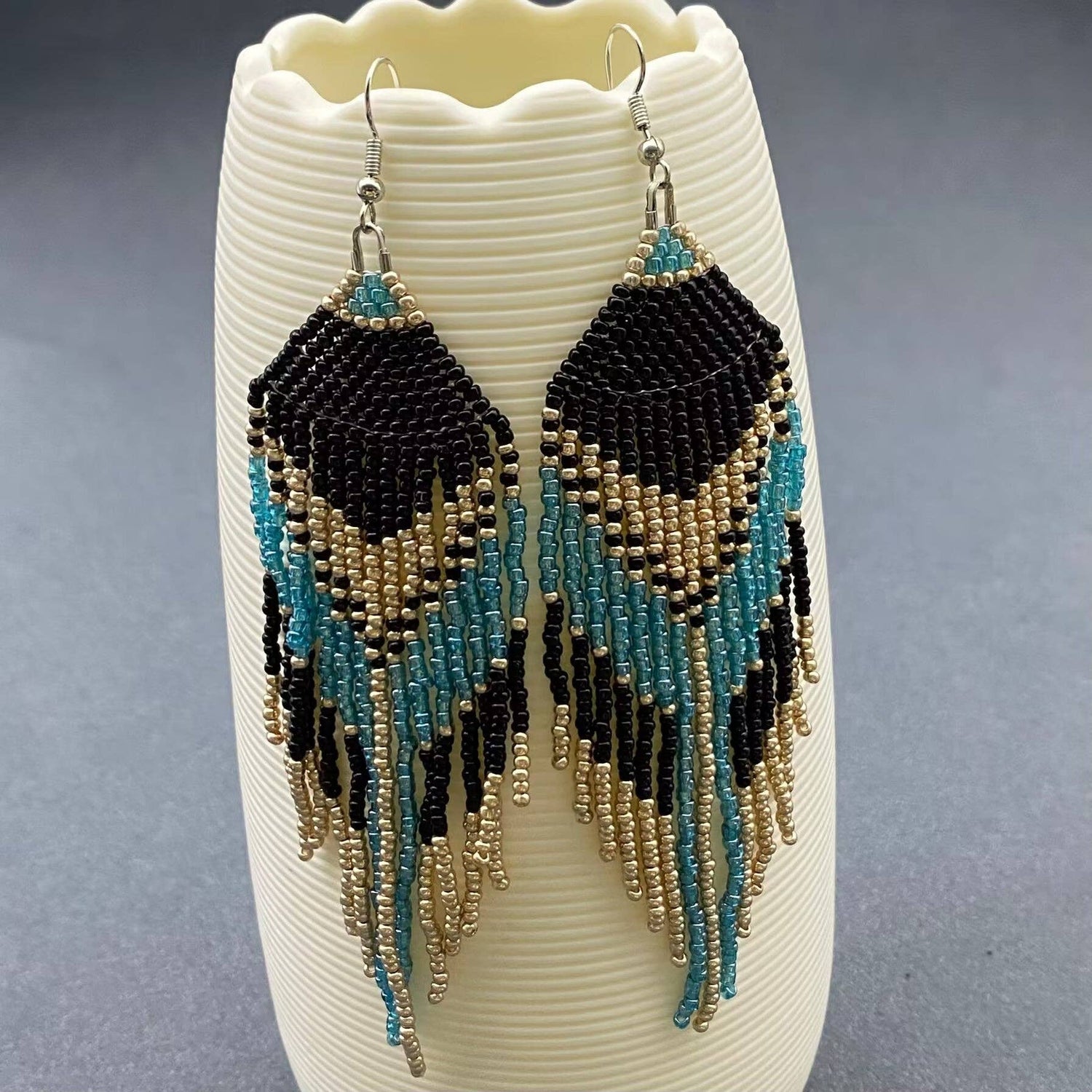 Turquoise Seed Beads Fringe Earrings