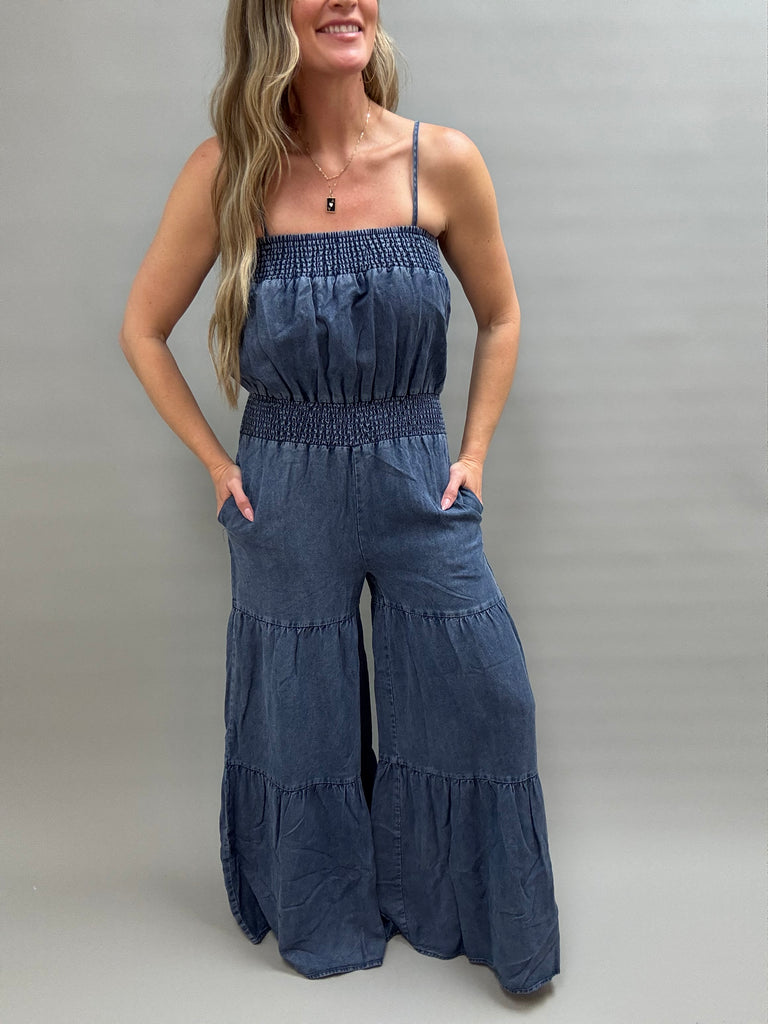 Tiered Tencel Denim Jumpsuit