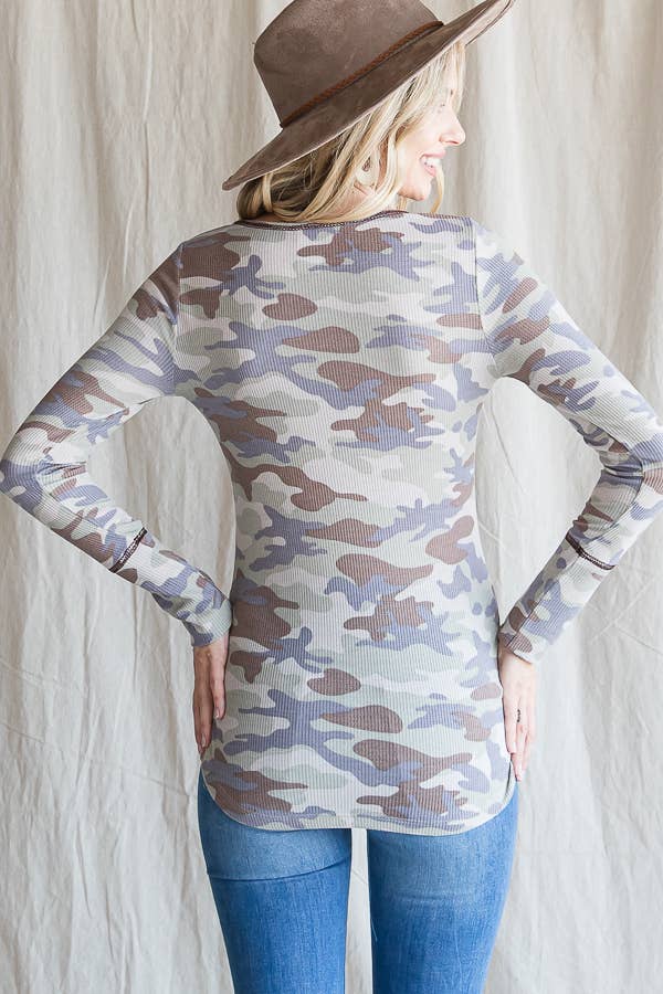 Soft Camo Waffle Long Sleeve Top